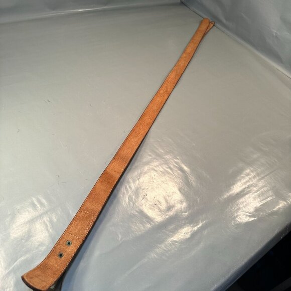 Fiorucci Italy Leather Double Strap Belt Vintage Embossed Brass Floral Accents - Picture 5 of 16